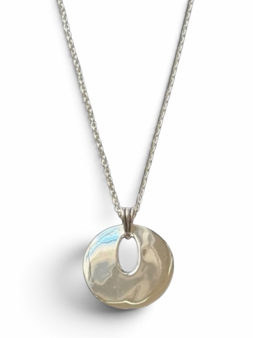 Express Silver Large Round Pendant Necklace 36.5”L